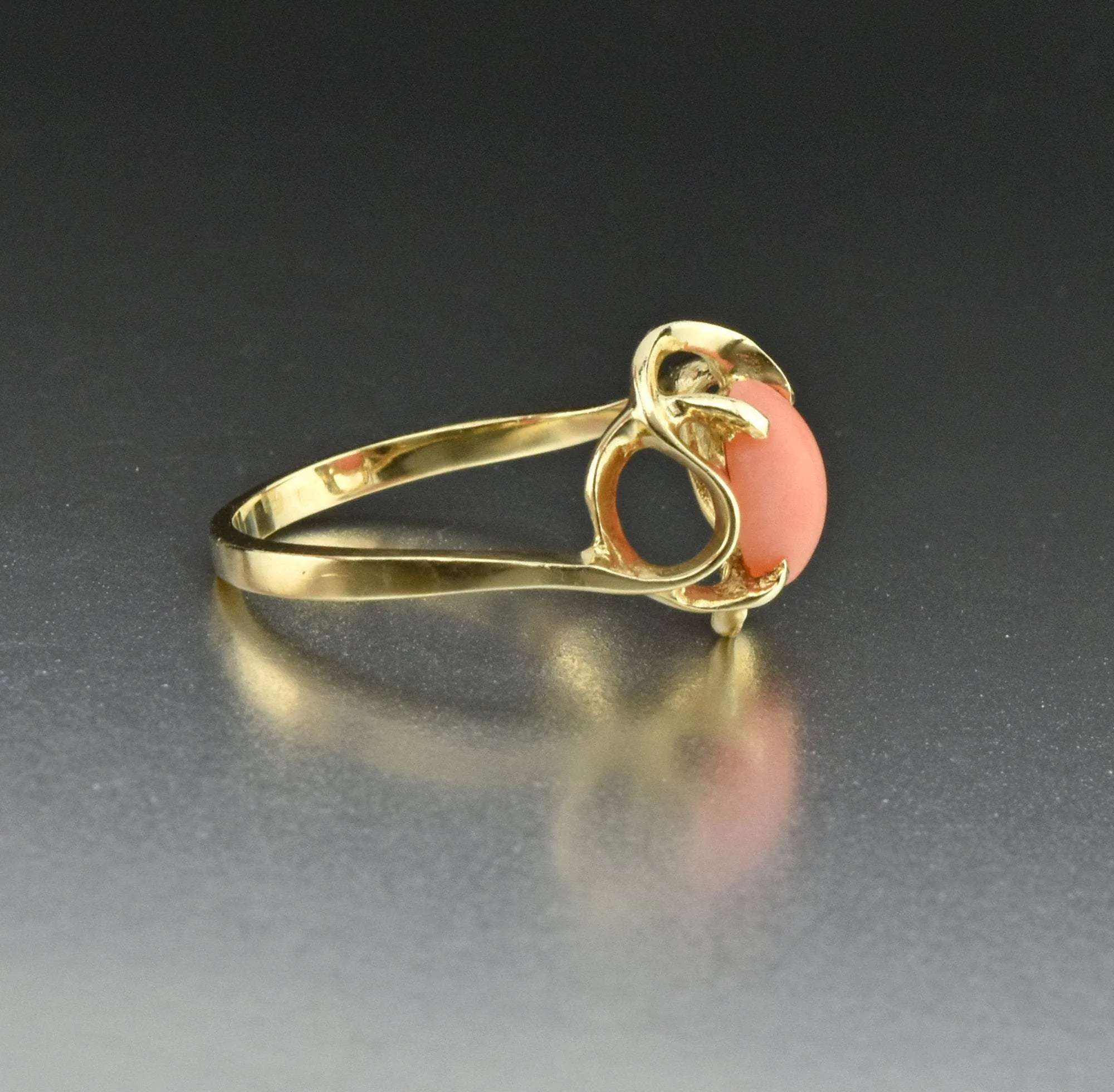 14K Gold Natural Gemstone Coral Ring