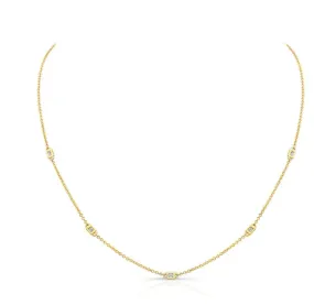 14K YELLOW GOLD 5 BEZEL BAGUETTE DIAMOND STATION NECKLACE