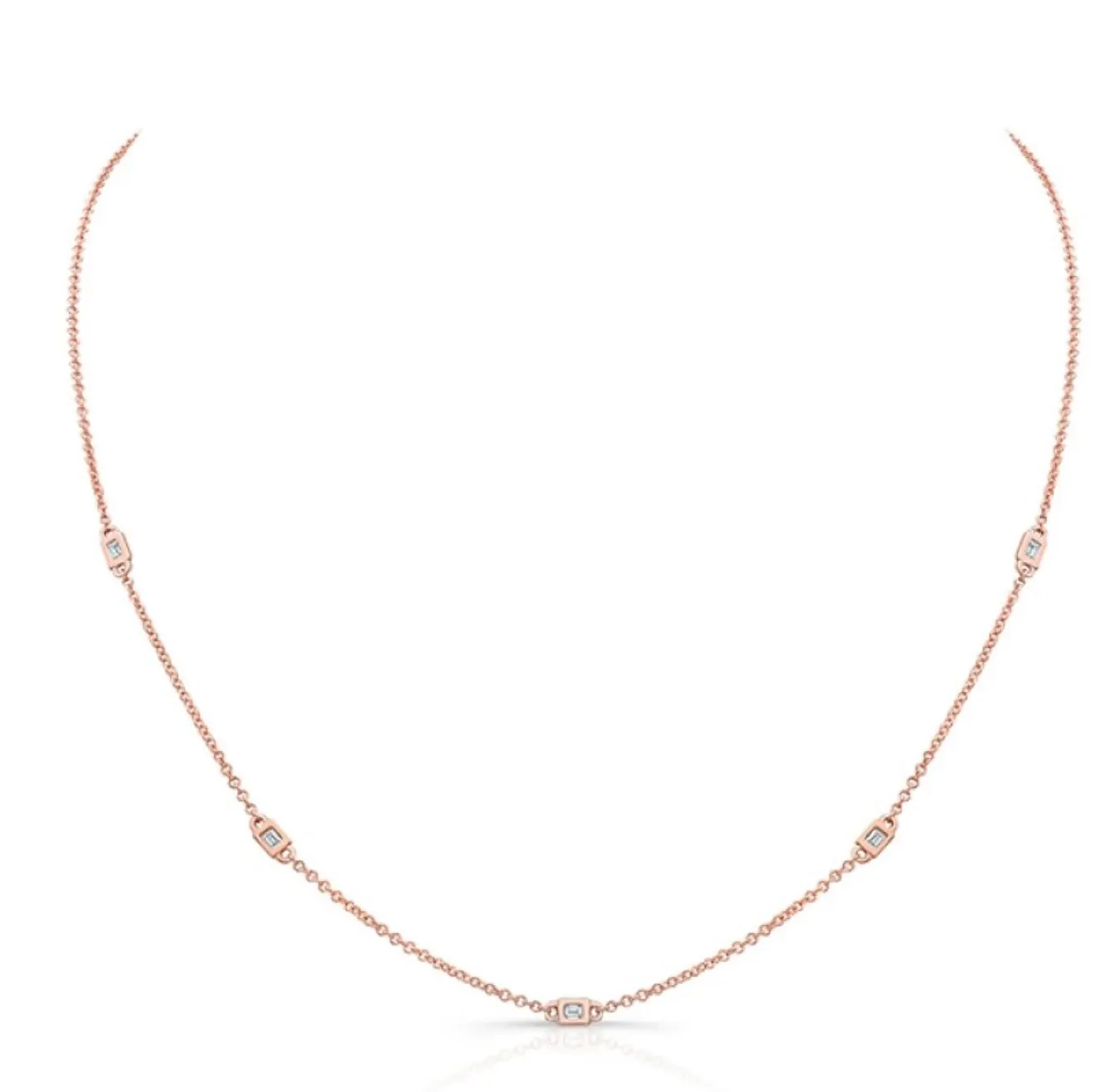 14K YELLOW GOLD 5 BEZEL BAGUETTE DIAMOND STATION NECKLACE