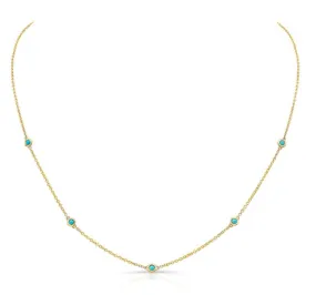 14K Yellow Gold 5 Bezel Turquoise Station Necklace