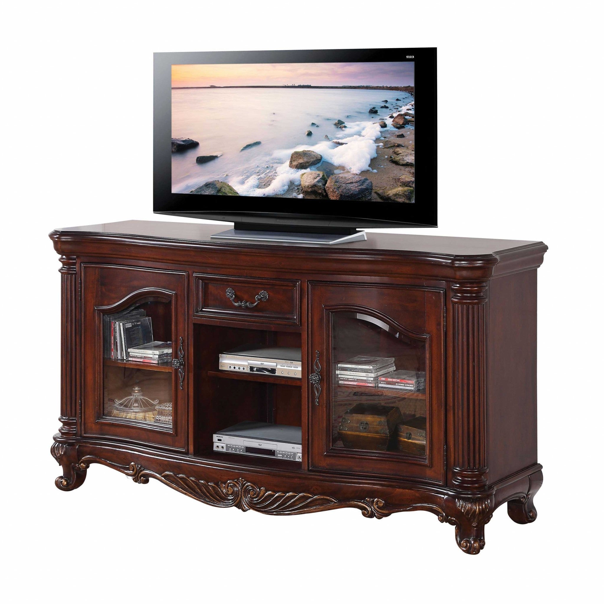 20 Brown Cabinet Enclosed Storage TV Stand with Bookcase