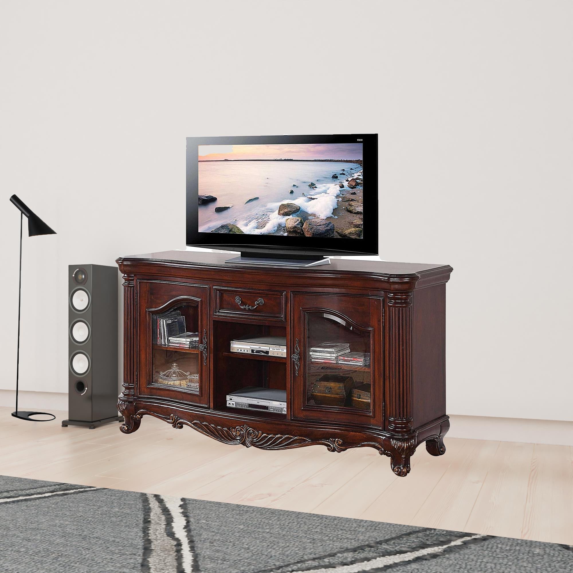 20 Brown Cabinet Enclosed Storage TV Stand with Bookcase