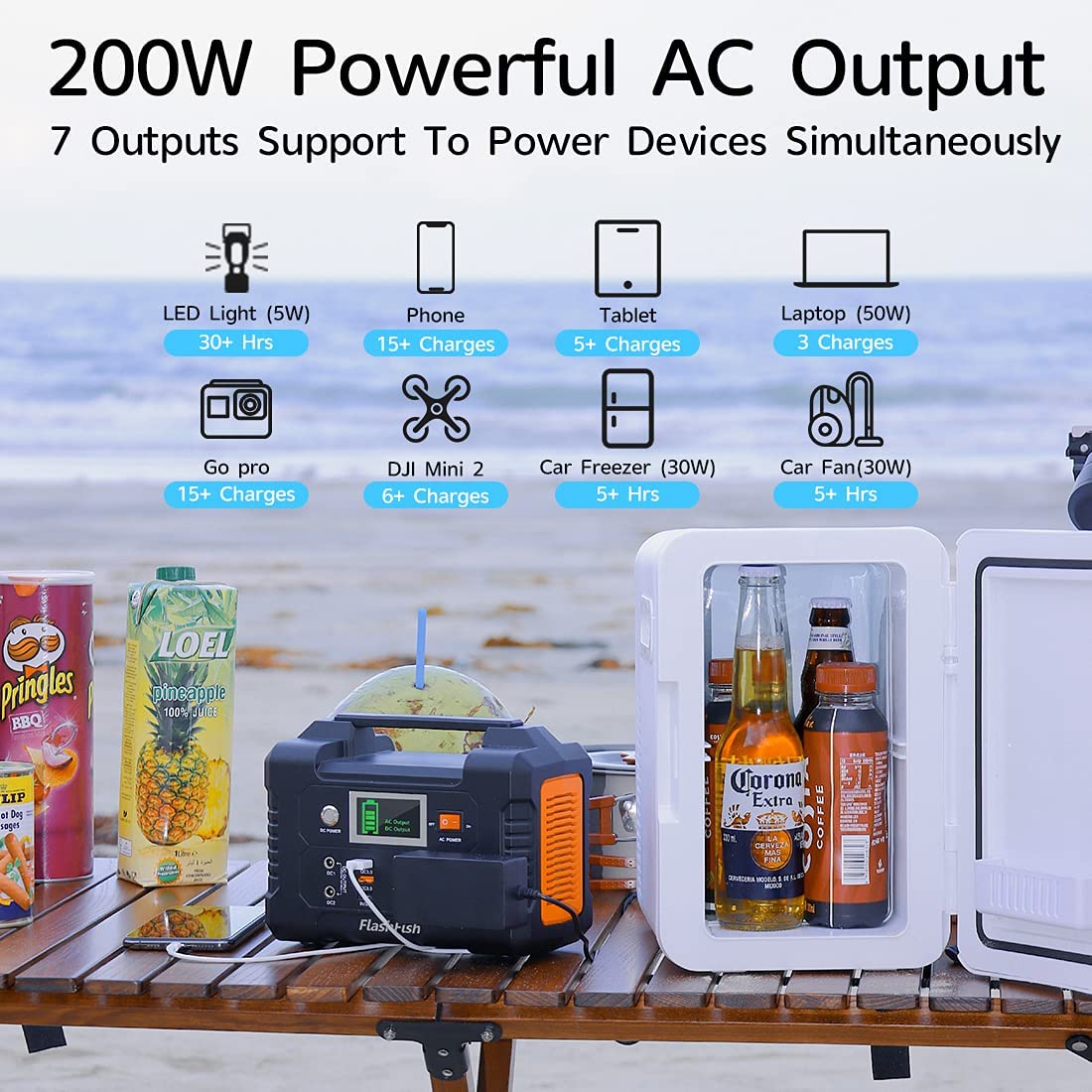 200-240V 200W Solar Generator Battery Charger FlashFish 40800mAh Portable Solar Power Station Outdoor Energy Power Supply 151wh