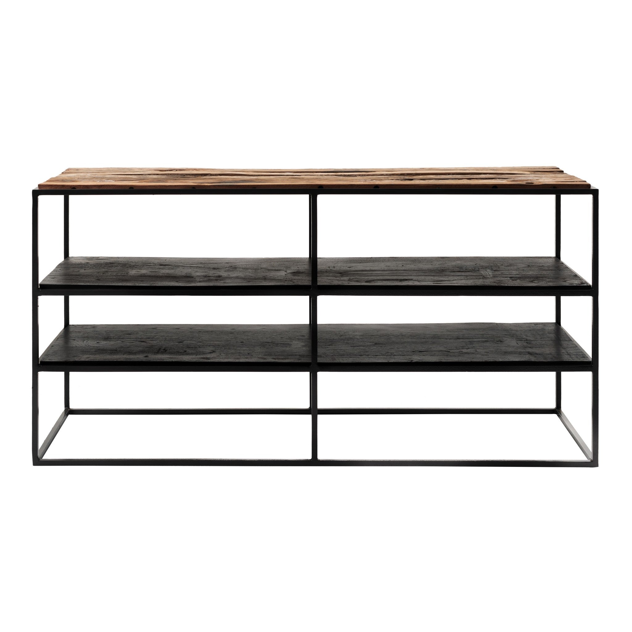 44 Modern Rustic Wood and Black Metal Open TV Stand