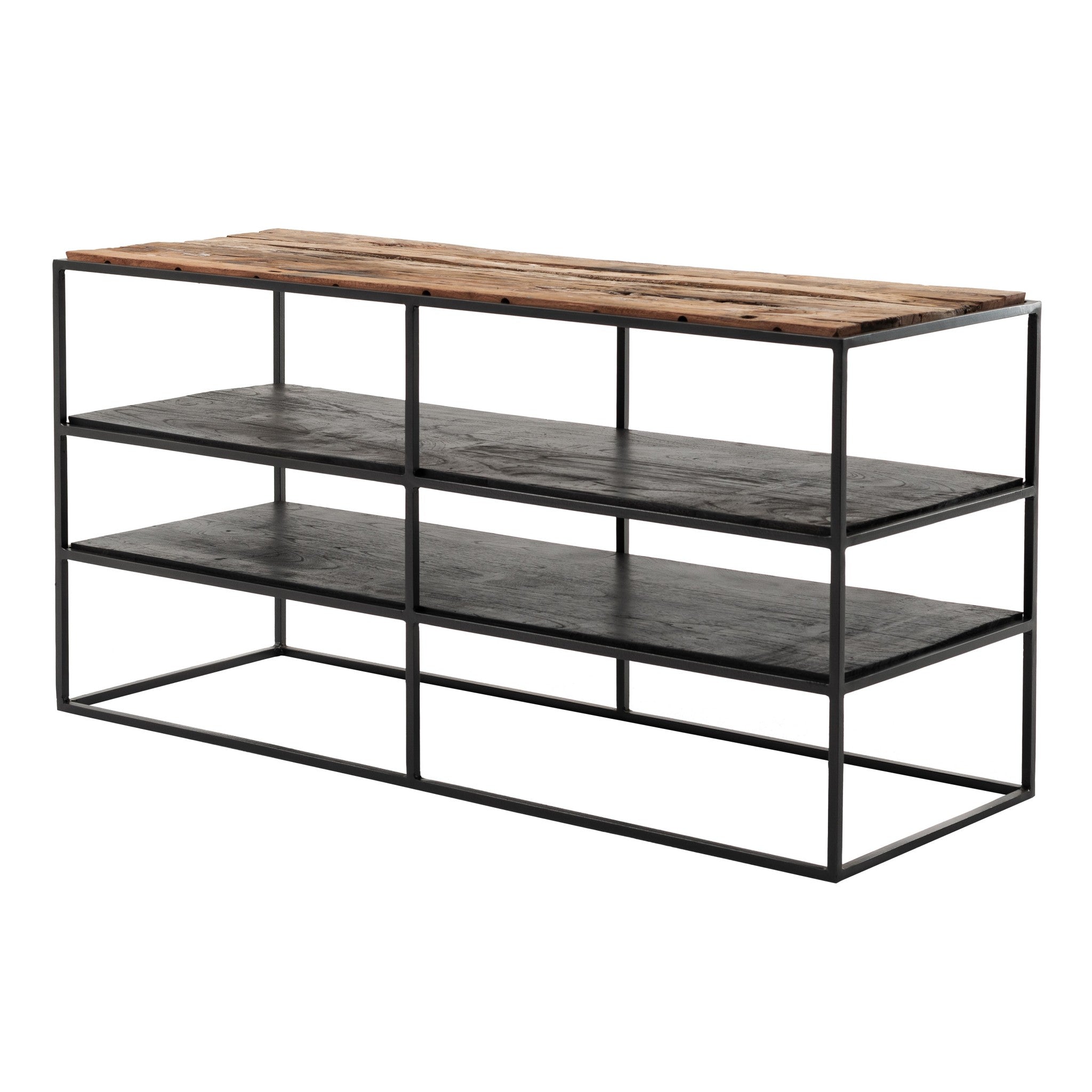 44 Modern Rustic Wood and Black Metal Open TV Stand