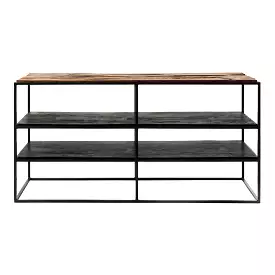 44 Modern Rustic Wood and Black Metal Open TV Stand