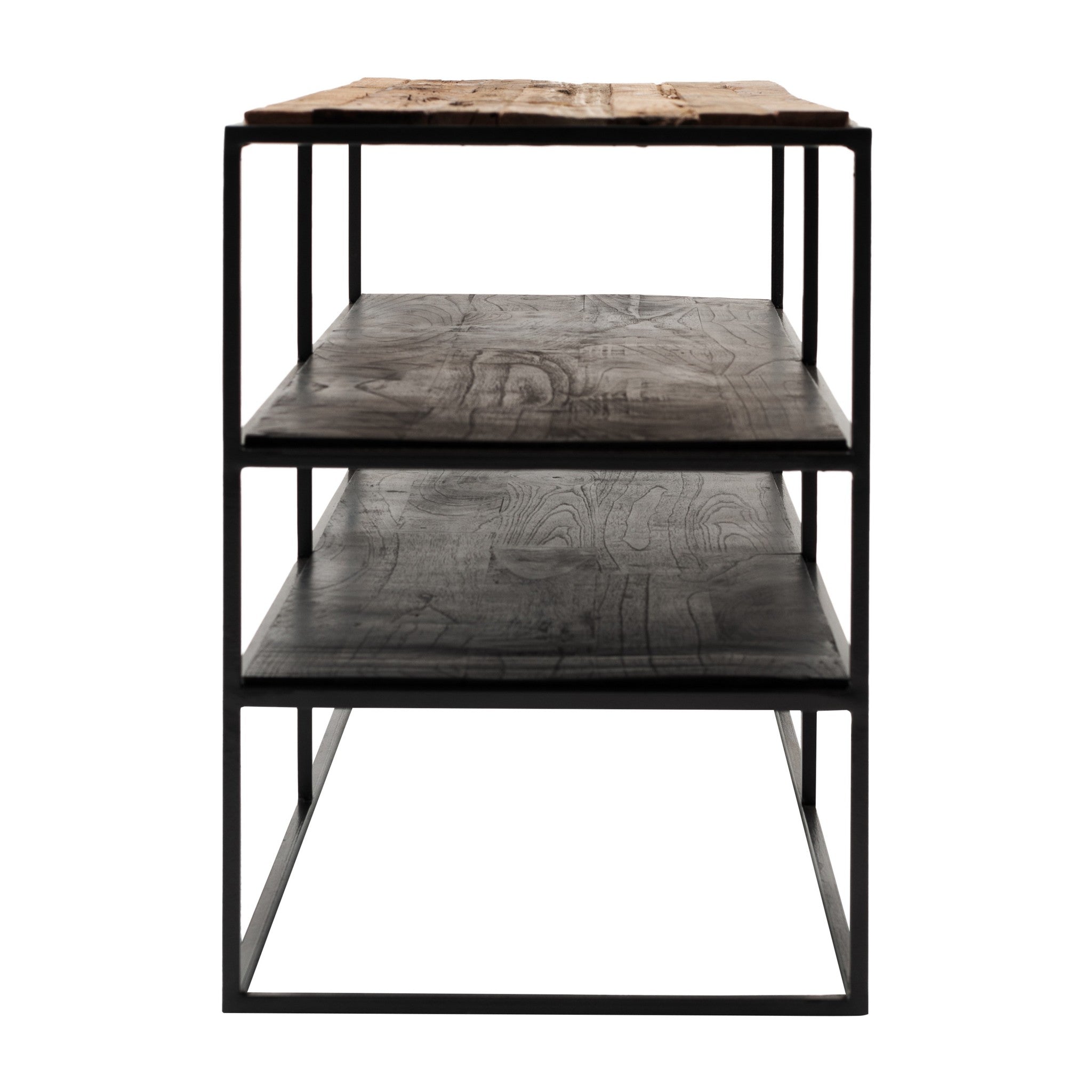 44 Modern Rustic Wood and Black Metal Open TV Stand