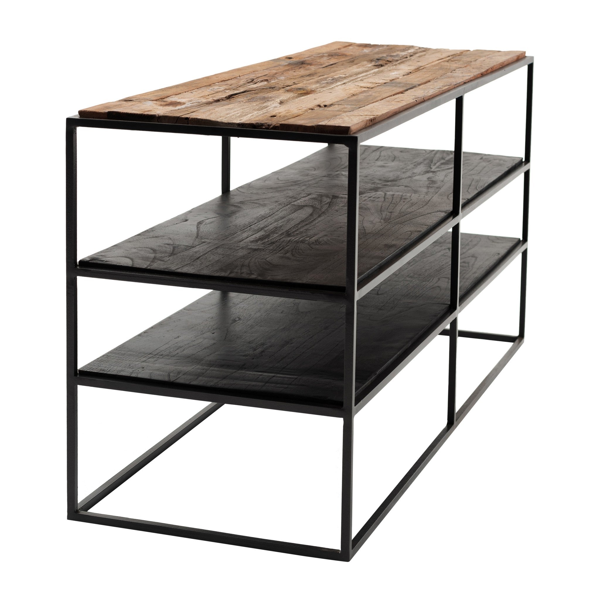 44 Modern Rustic Wood and Black Metal Open TV Stand