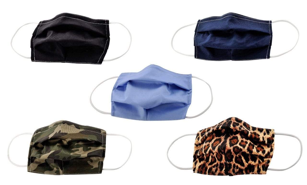 5-Pack Pleated Reusable Cotton Non-Medical Masks with Adjustable Nose Bridge