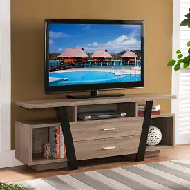 60 Brown And Black Particle Board And Mdf Cabinet Enclosed Storage TV Stand