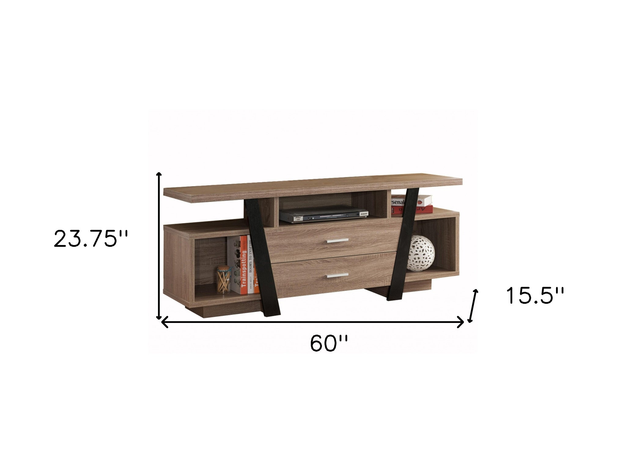 60 Brown And Black Particle Board And Mdf Cabinet Enclosed Storage TV Stand