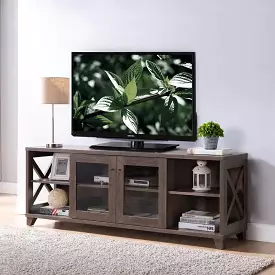 60 Brown Particle Board Mdf And Glass Cabinet Enclosed Storage TV Stand