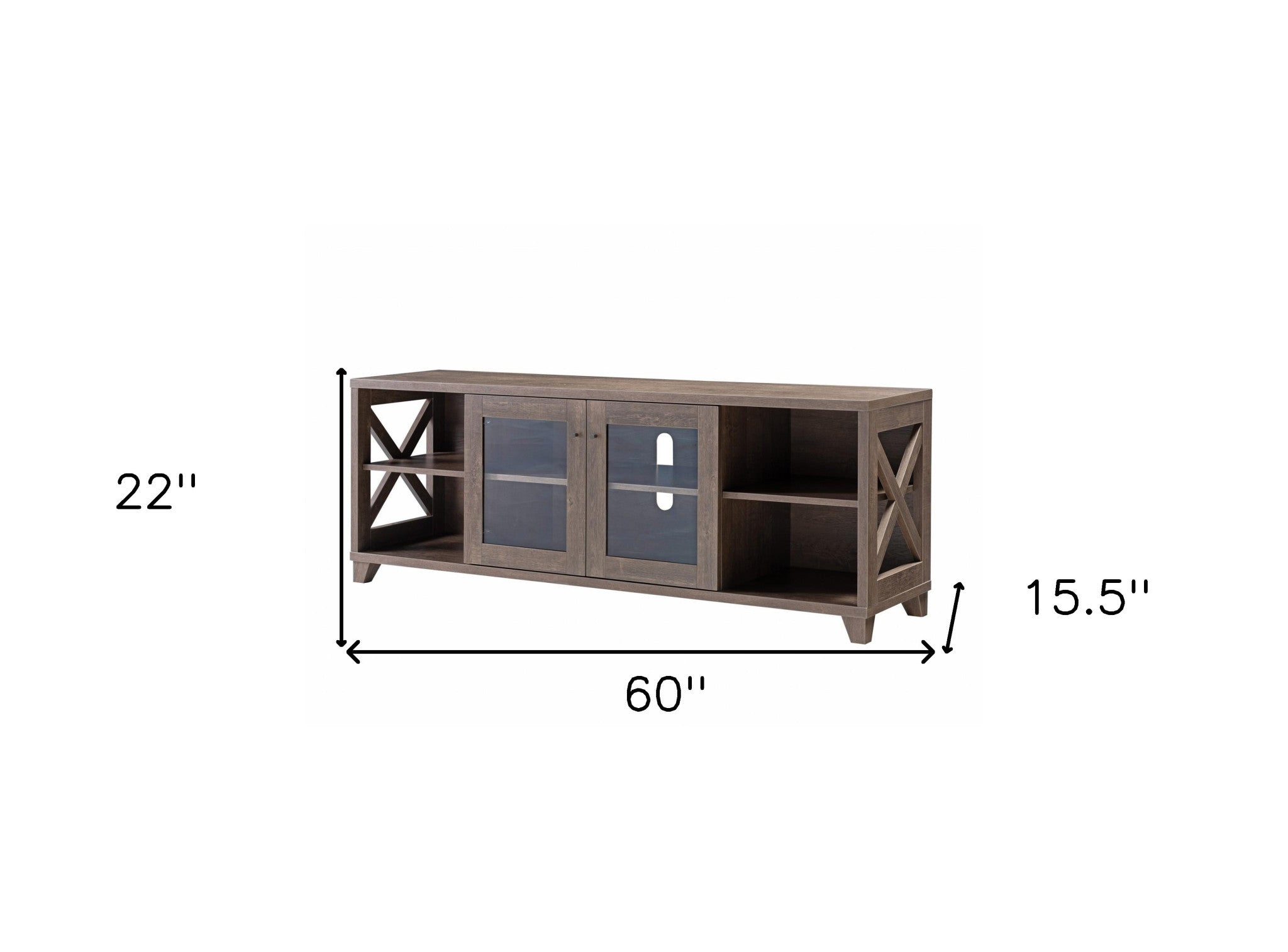 60 Brown Particle Board Mdf And Glass Cabinet Enclosed Storage TV Stand