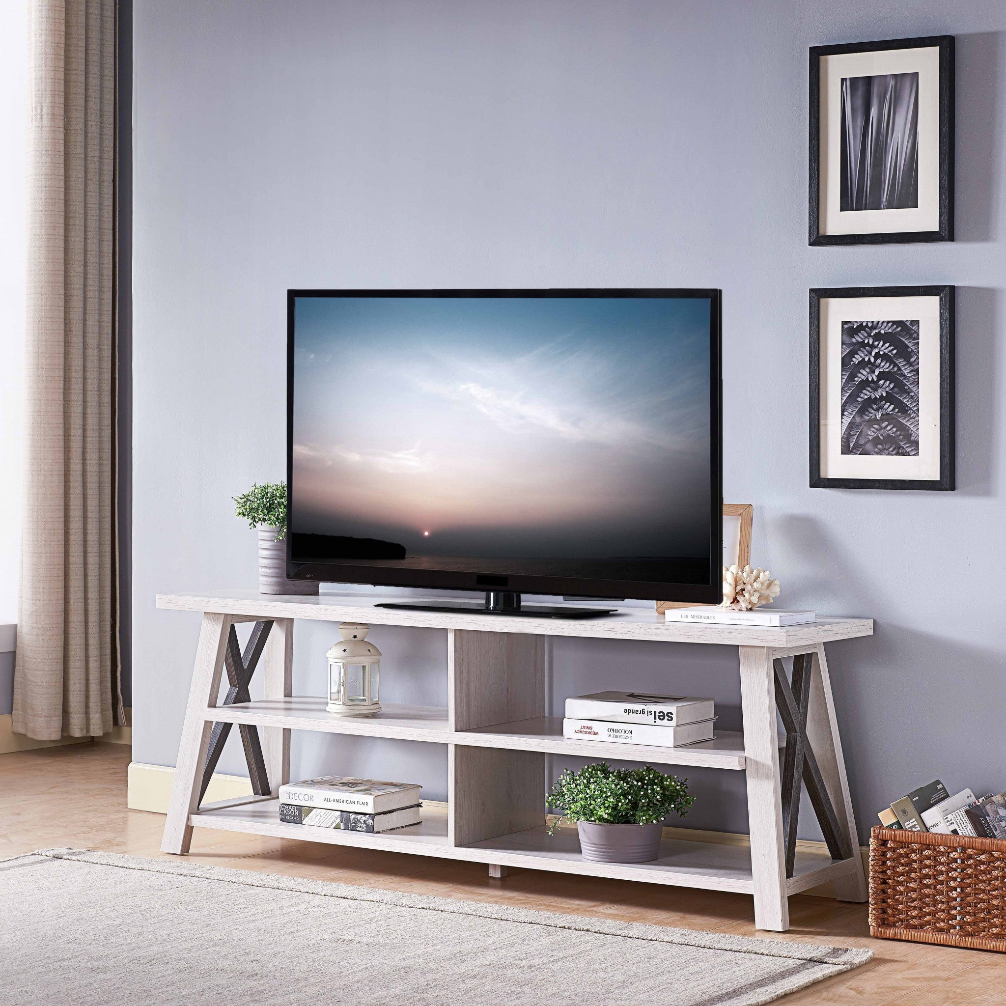 60 Gray and White Modern Farmhouse TV Stand