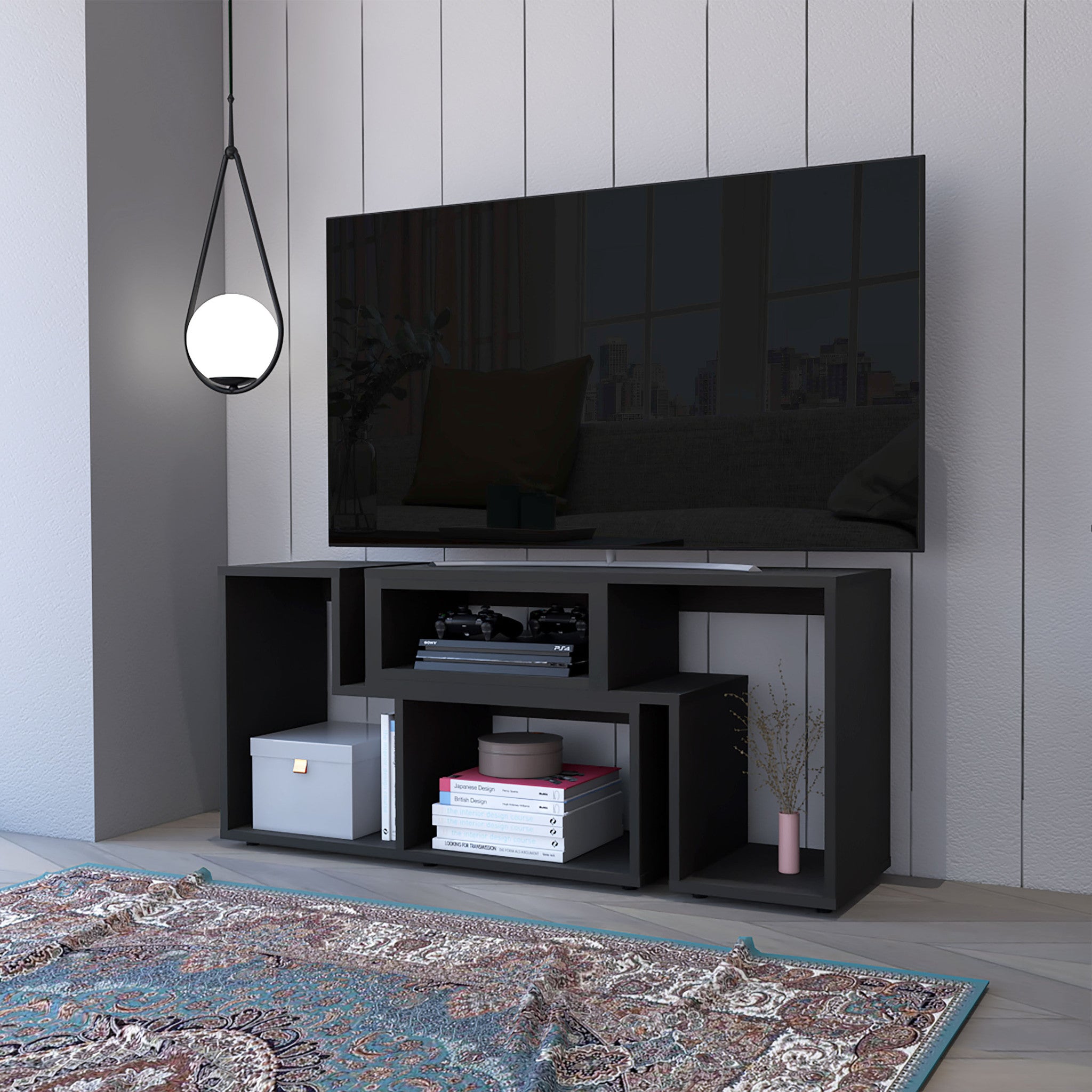 63 Black Open Shelving TV Stand