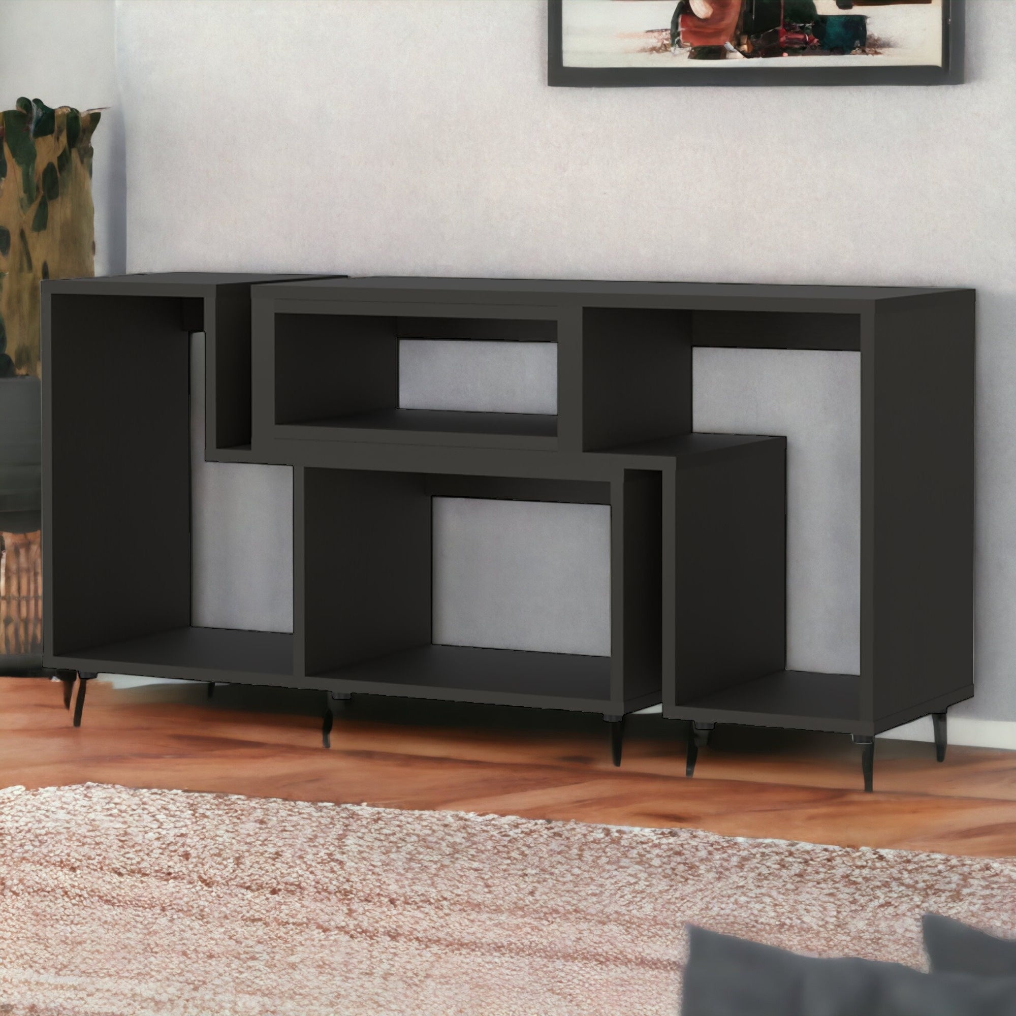 63 Black Open Shelving TV Stand