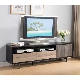 71 Brown And Black Particle Board And Mdf Cabinet Enclosed Storage TV Stand