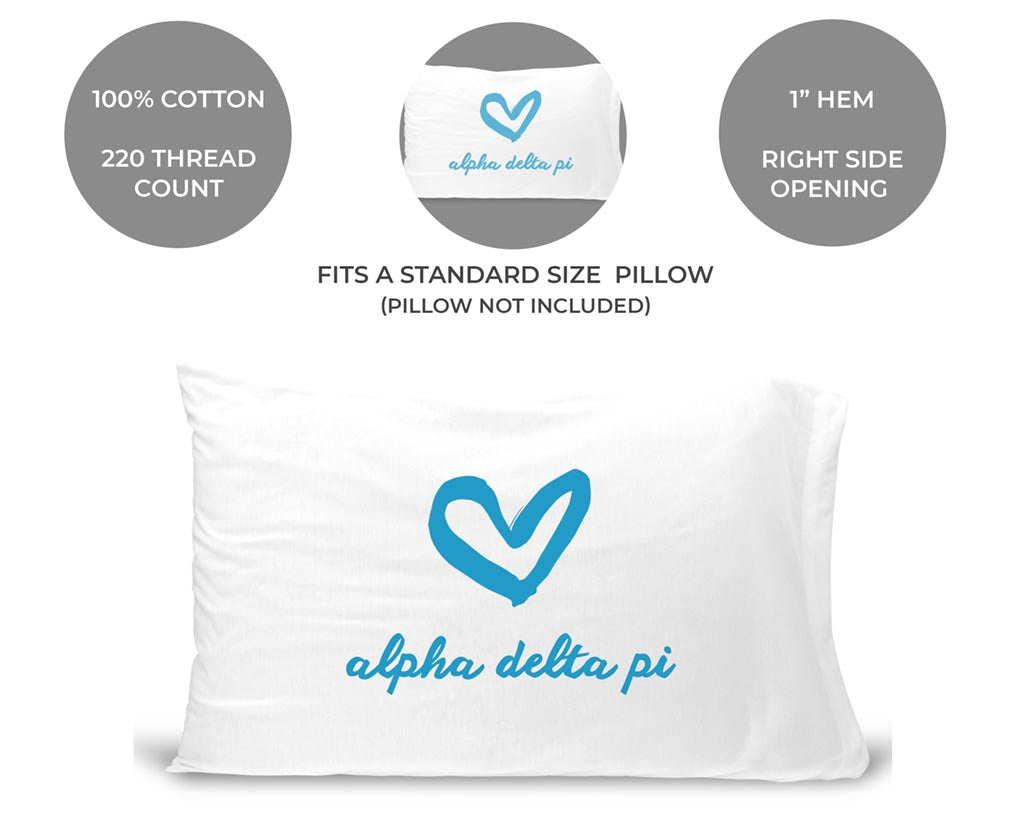 Alpha Delta Pi Sorority Name with Heart Design on Printed Pillowcase