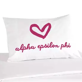 Alpha Epsilon Phi Sorority Name with Heart Design on Printed Pillowcase