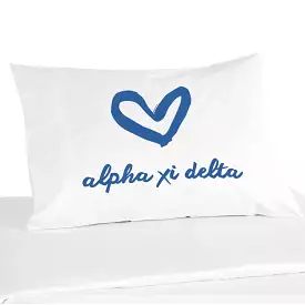 Alpha Xi Delta Sorority Name with Heart Design on Printed Pillowcase