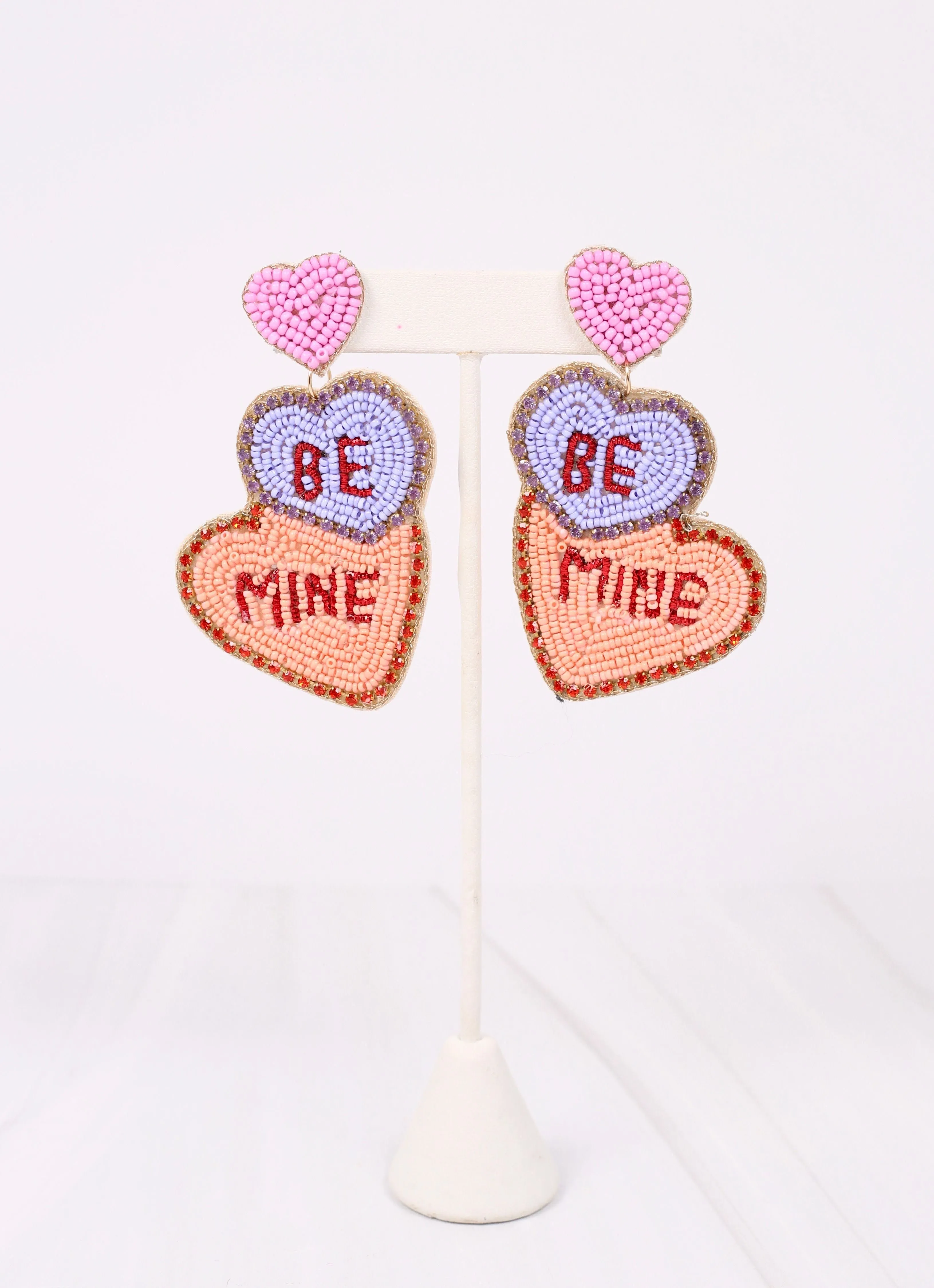 Be Mine CZ Lined Hearts Earring LAVENDER MULTI