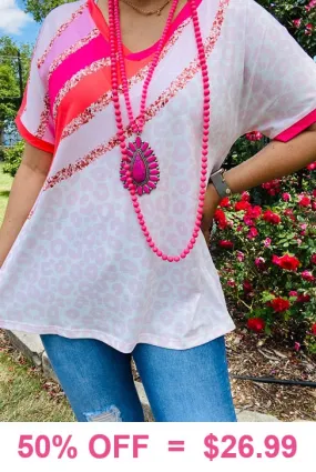 Blush Leopard Top with pink & orange stripes