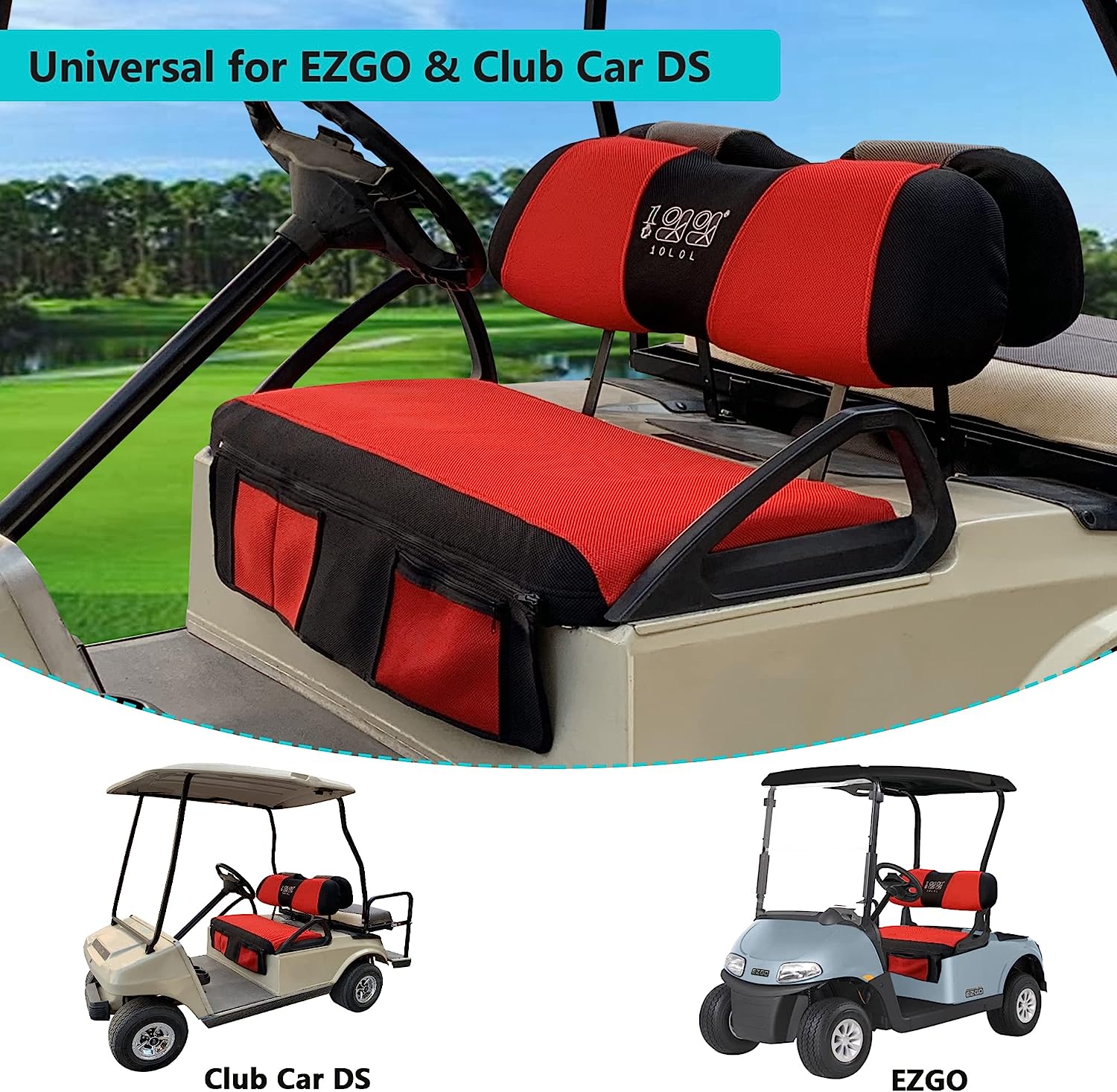 Breathable Golf Car Seat Cover with Storage Bag for EZGO TXT RXV Club Car DS - 10L0L