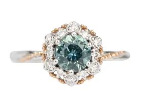 Brilliant Teal Blue Montana Sapphire Floral Style Engagement Ring 14K Gold R6493