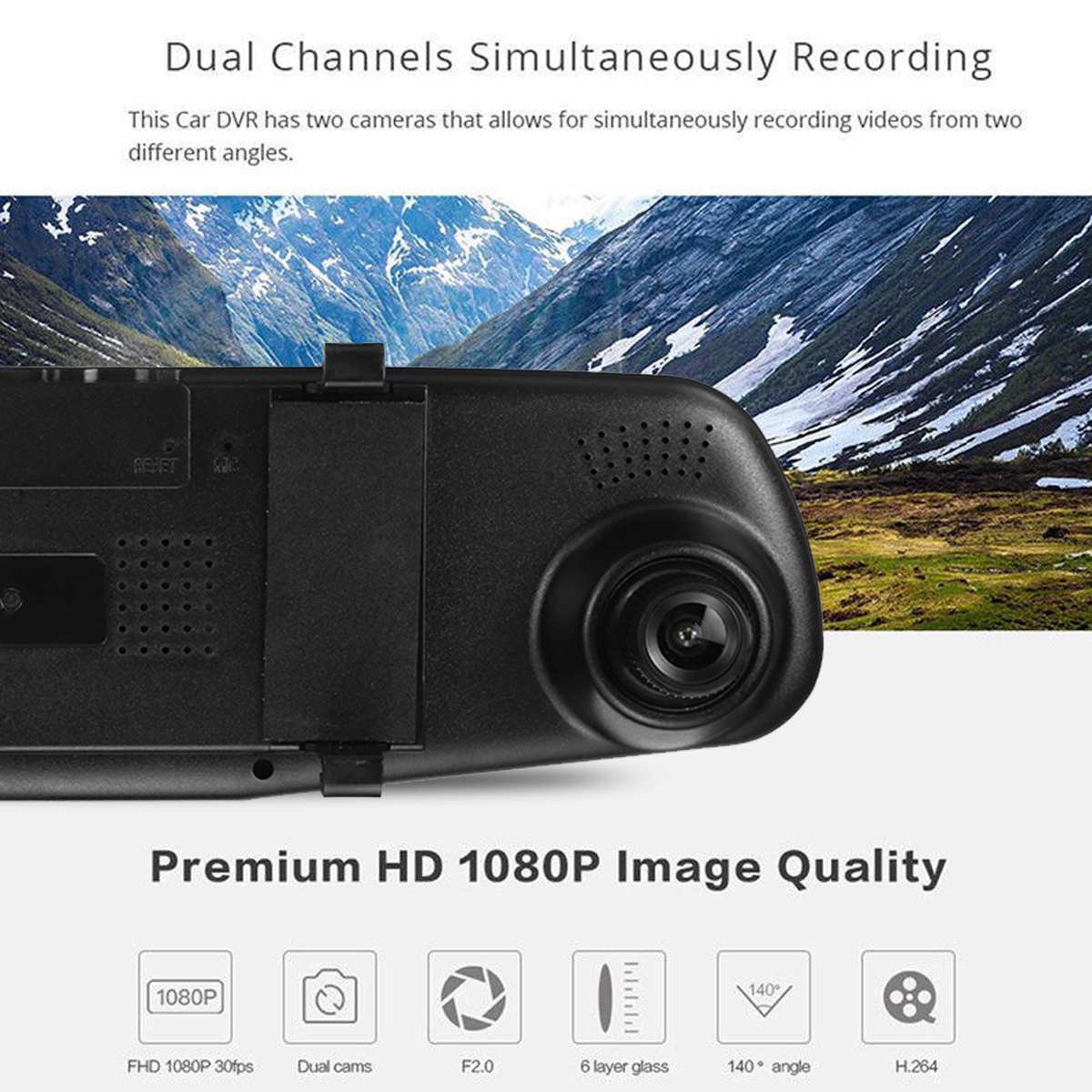 Car DVR Camera 4.3 inch Full HD 1080P Auto Data Recorder Rearview Mirror Dash Digital Video Recorder Dual Lens Camcorder