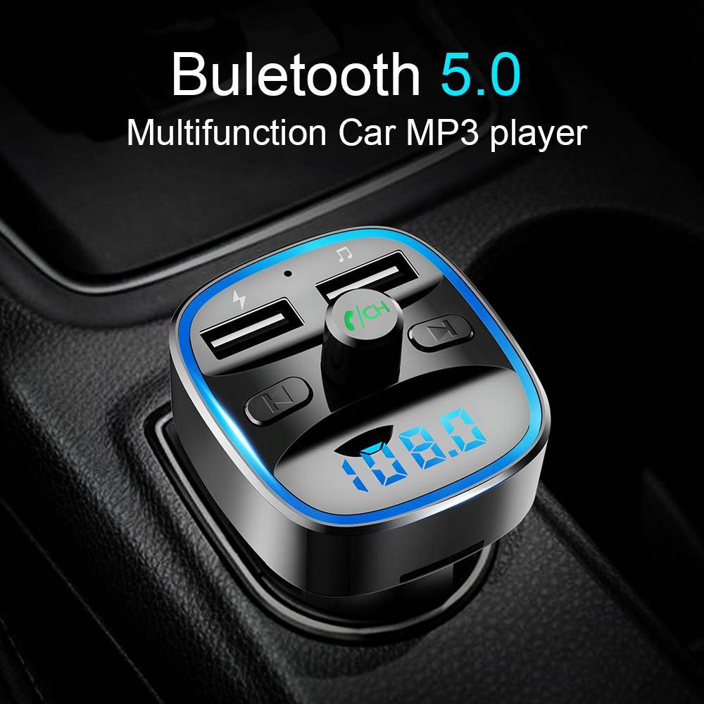 Car Mp3 Bluetooth 5.0 Receiver FM Transmitter w/ Dual USB Car Charger U Disk  TF Card