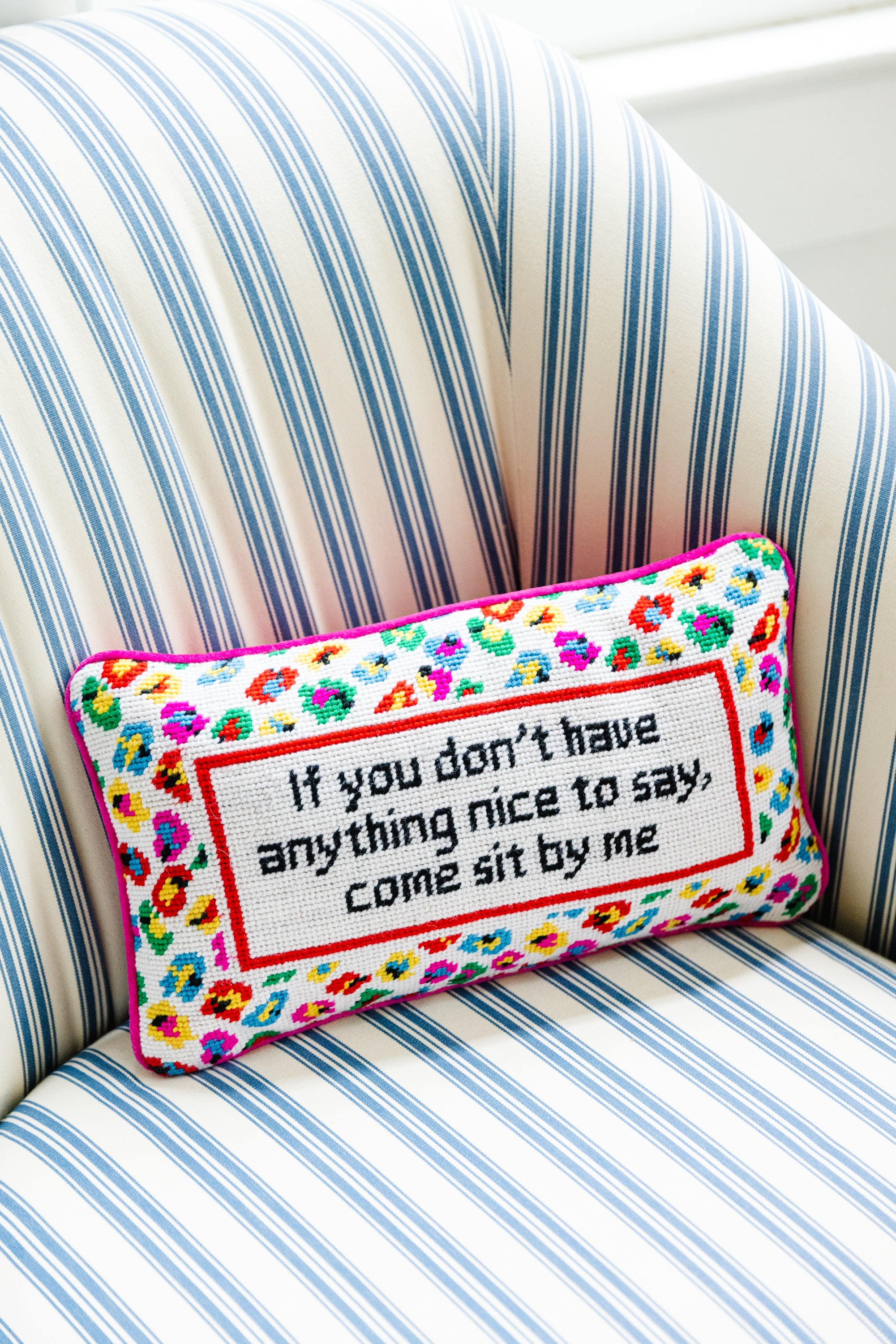 Come Sit By Me Needlepoint Pillow