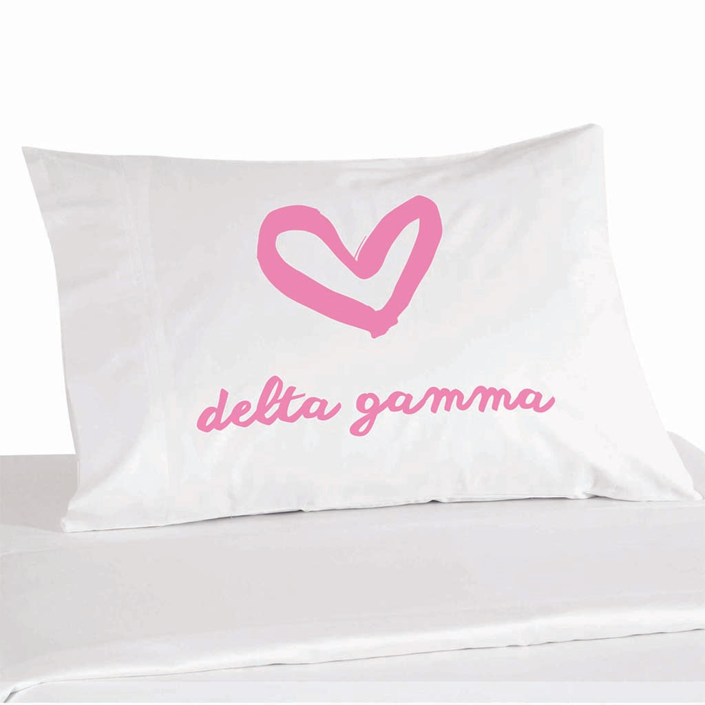 Delta Gamma Sorority Name with Heart Design on Printed Pillowcase