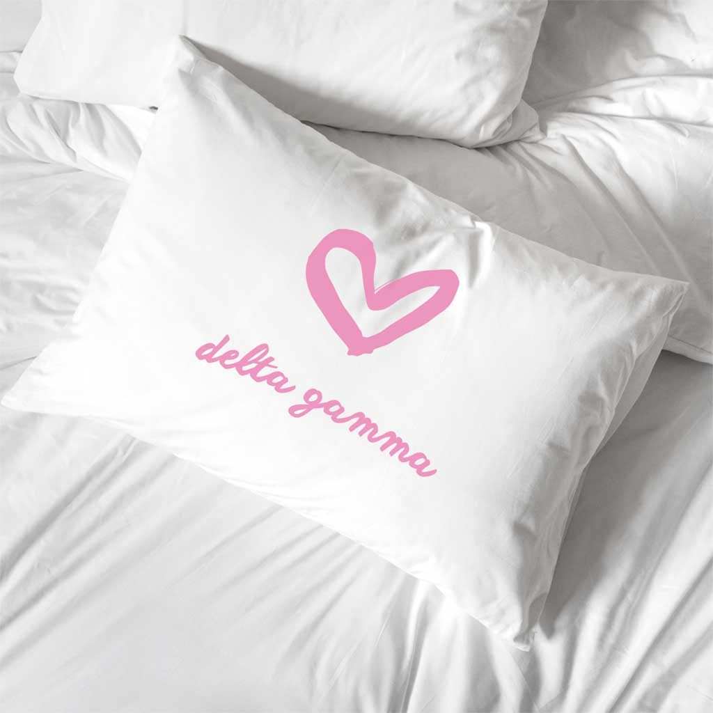 Delta Gamma Sorority Name with Heart Design on Printed Pillowcase