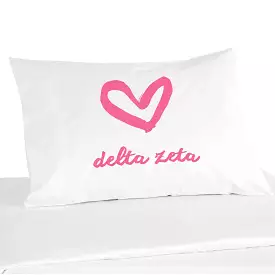 Delta Zeta Sorority Name with Heart Design on Printed Pillowcase