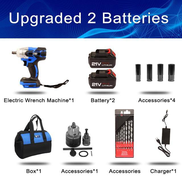 Electric Impact Wrench 21v 320nM Brushless Wrench Socket 4000mAh Li-ion Battery