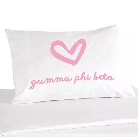 Gamma Phi Beta Sorority Name with Heart Design on Printed Pillowcase