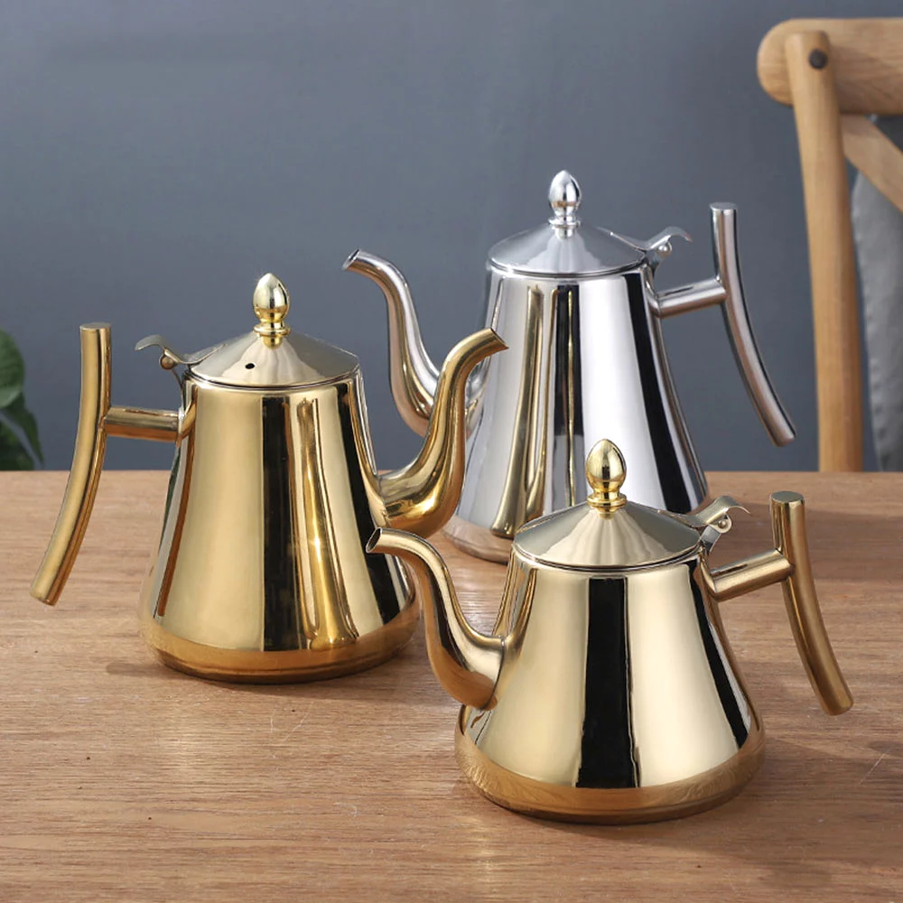 Gold Teapot with Infuser Stainless Steel Water Kettle Tea pot Polish Fashion - KITCHEN TOOL