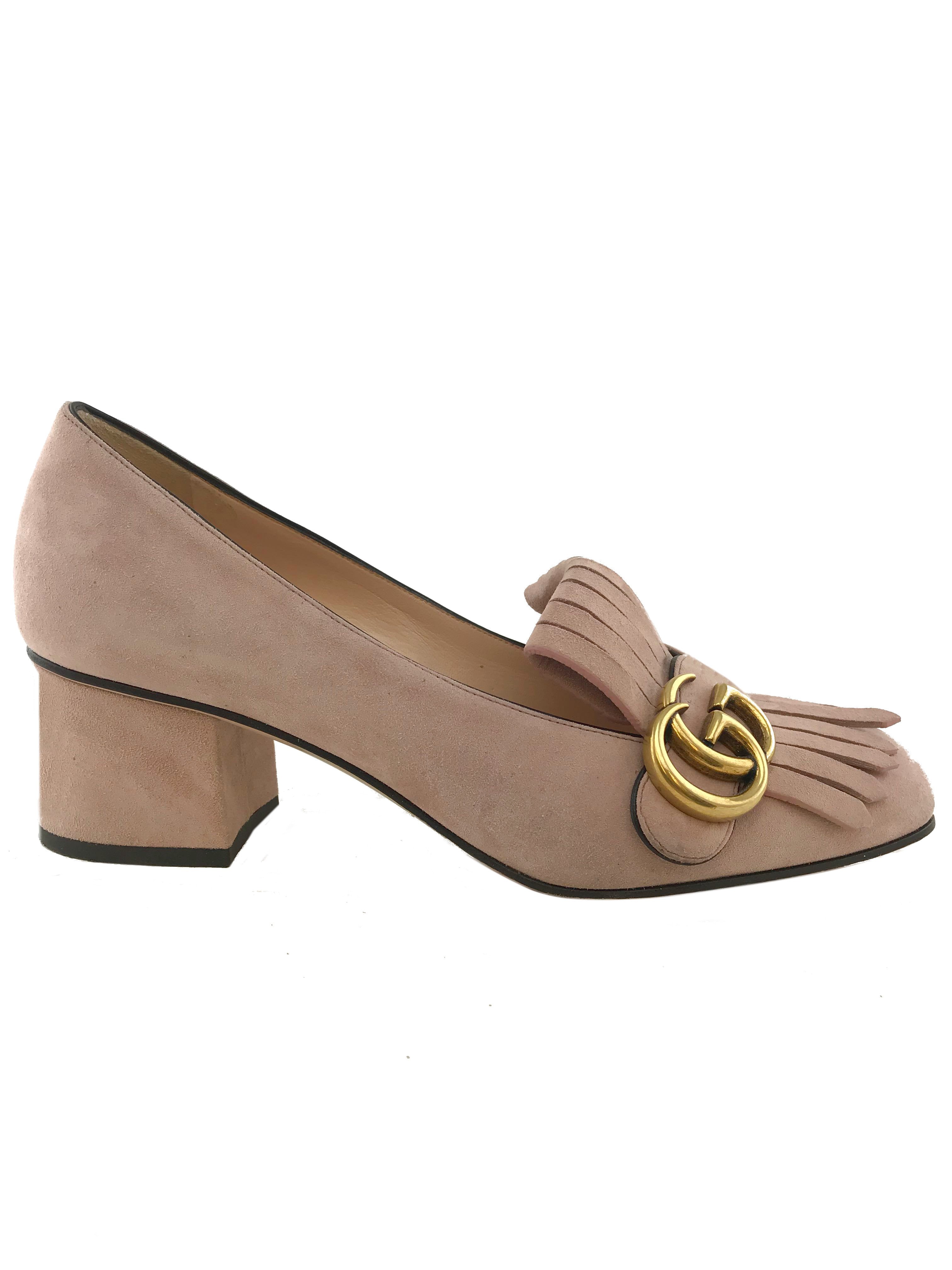 Gucci Marmont GG Suede Block-Heel Pump Size 7.5