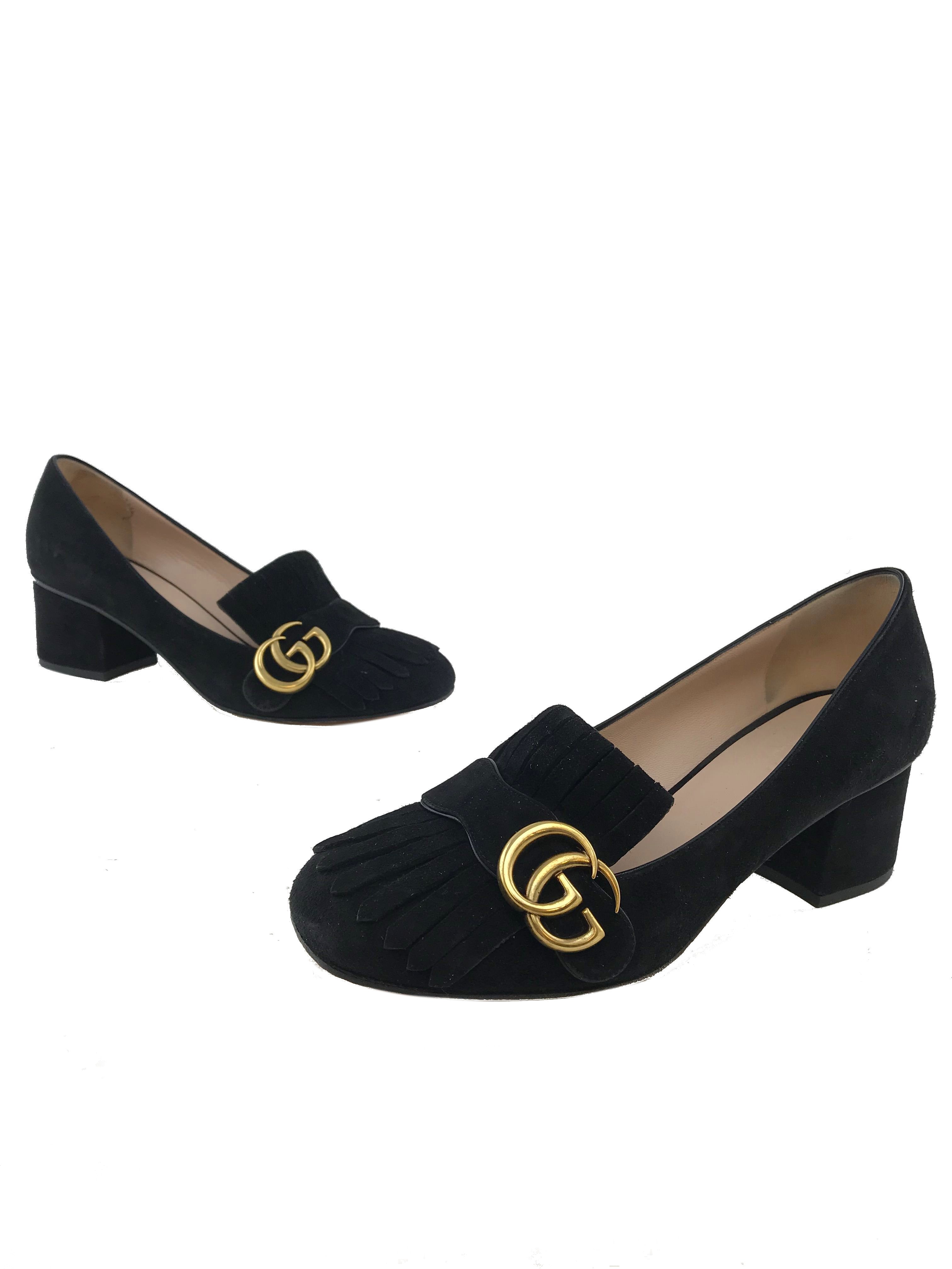 Gucci Marmont GG Suede Block-Heel Pump Size 7.5