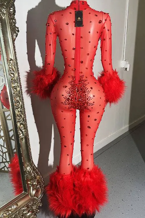 Icey Heart Red Bodysuit(Ready To Ship)