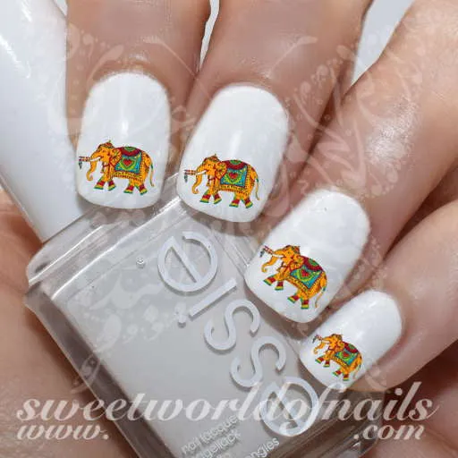 Indian Elephant Nail Art Nail Water Decals Transfers Wraps