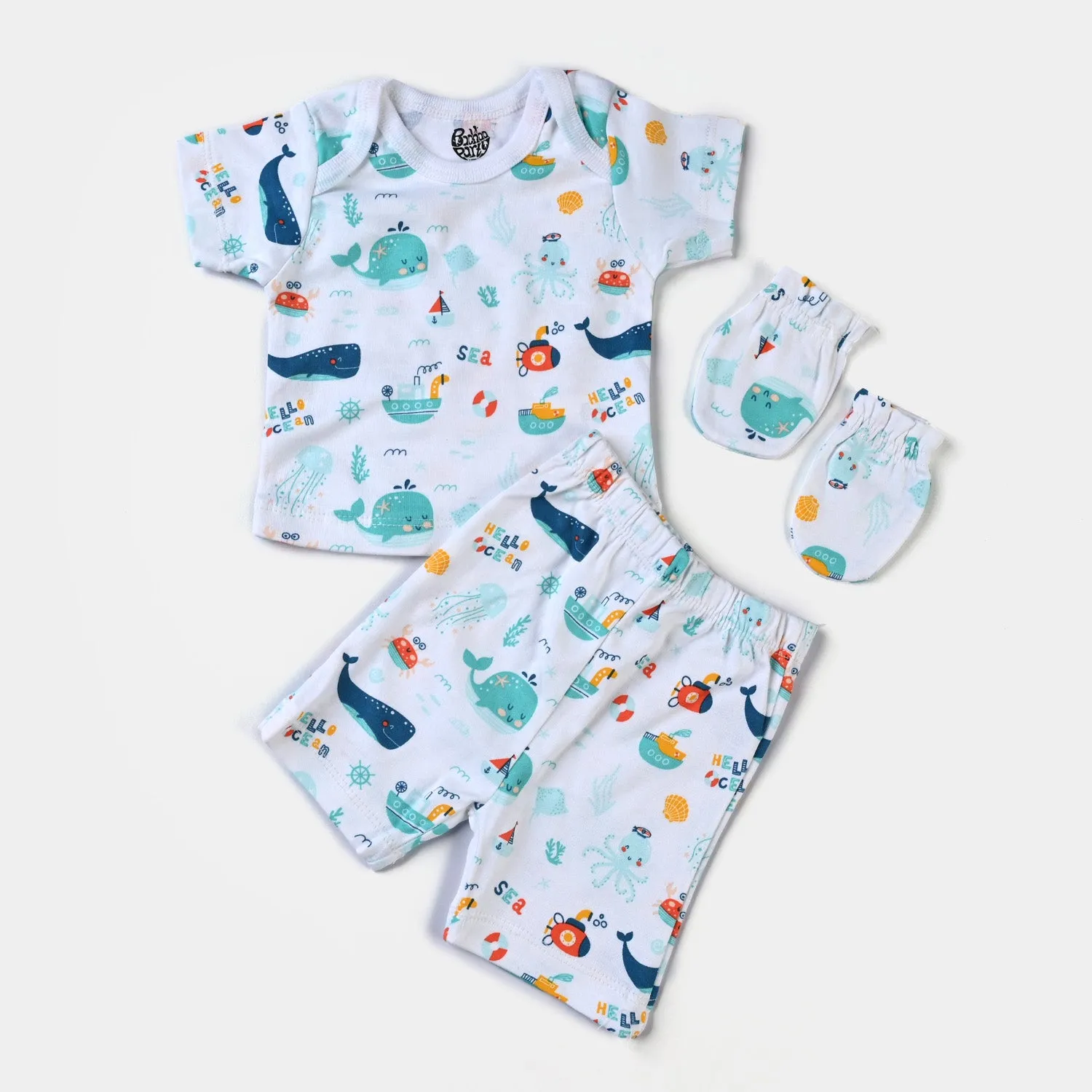 Infant Boys Cotton Poplin 8 Piece Set Marine Life-mIX