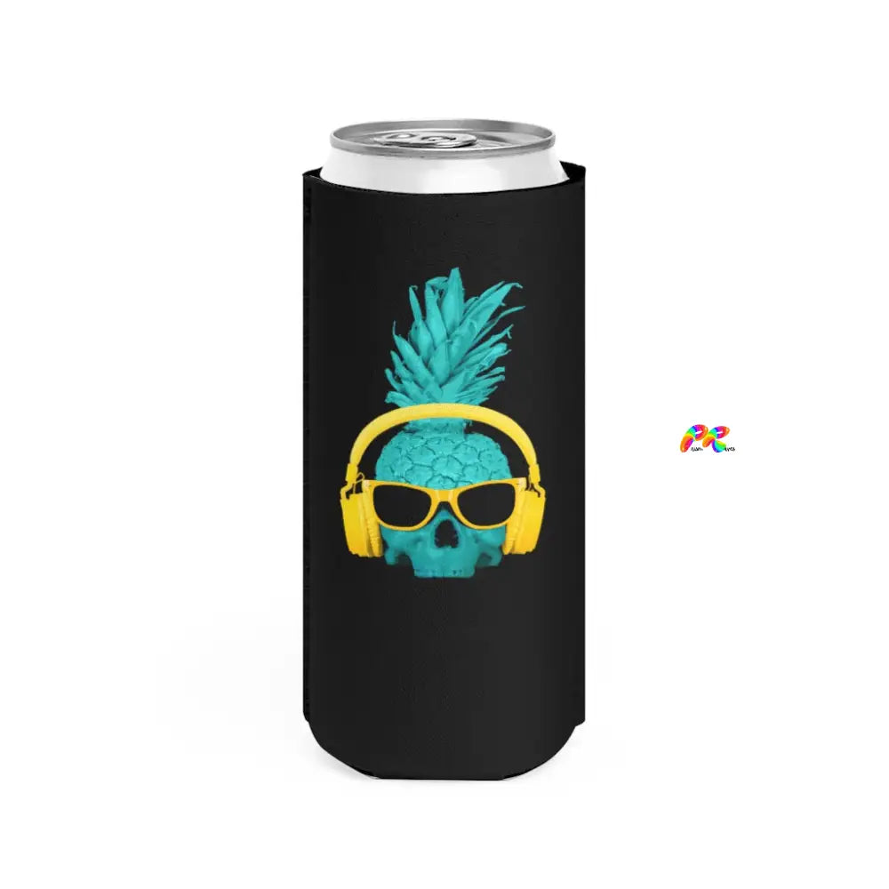 Pineapple with Headphones Slim Can Cooler