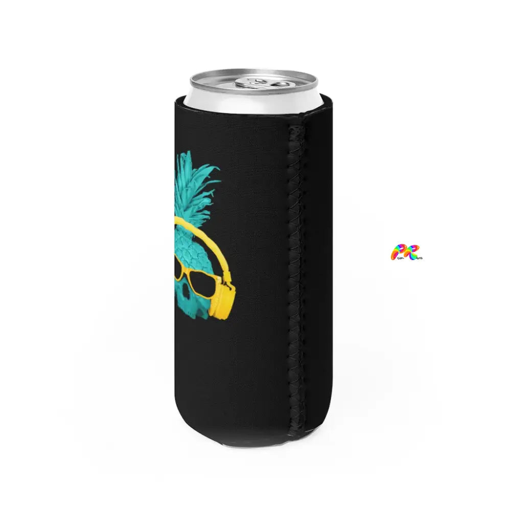 Pineapple with Headphones Slim Can Cooler