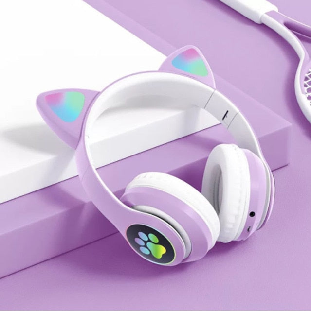 Pink Cat Ears Earphones Music Stereo Wireless Headphones