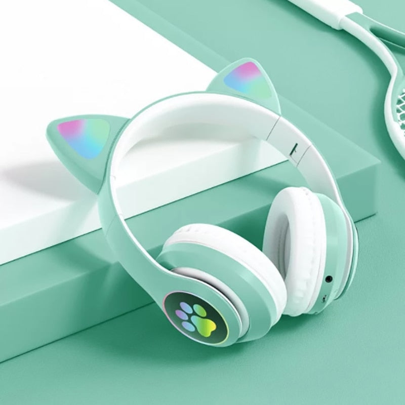 Pink Cat Ears Earphones Music Stereo Wireless Headphones