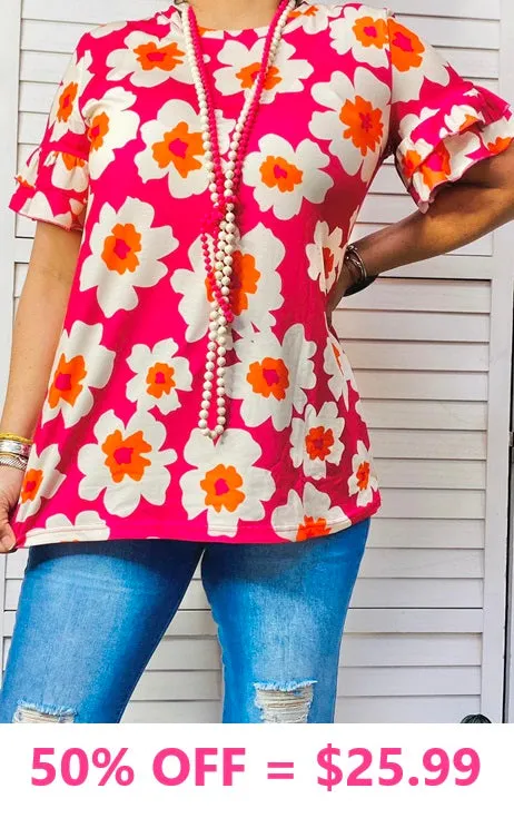 Pink Floral ruffle sleeve top