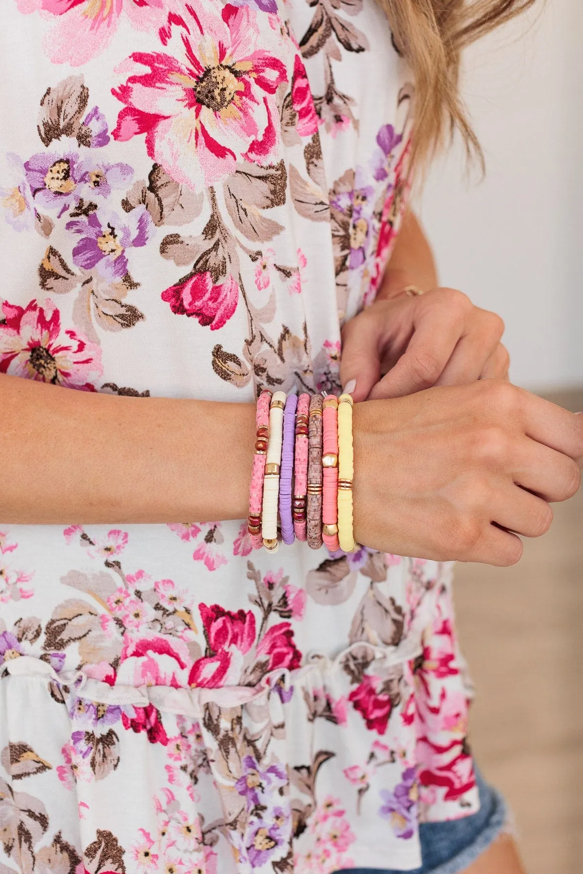 Ready For The Day Bracelet Set- Pink