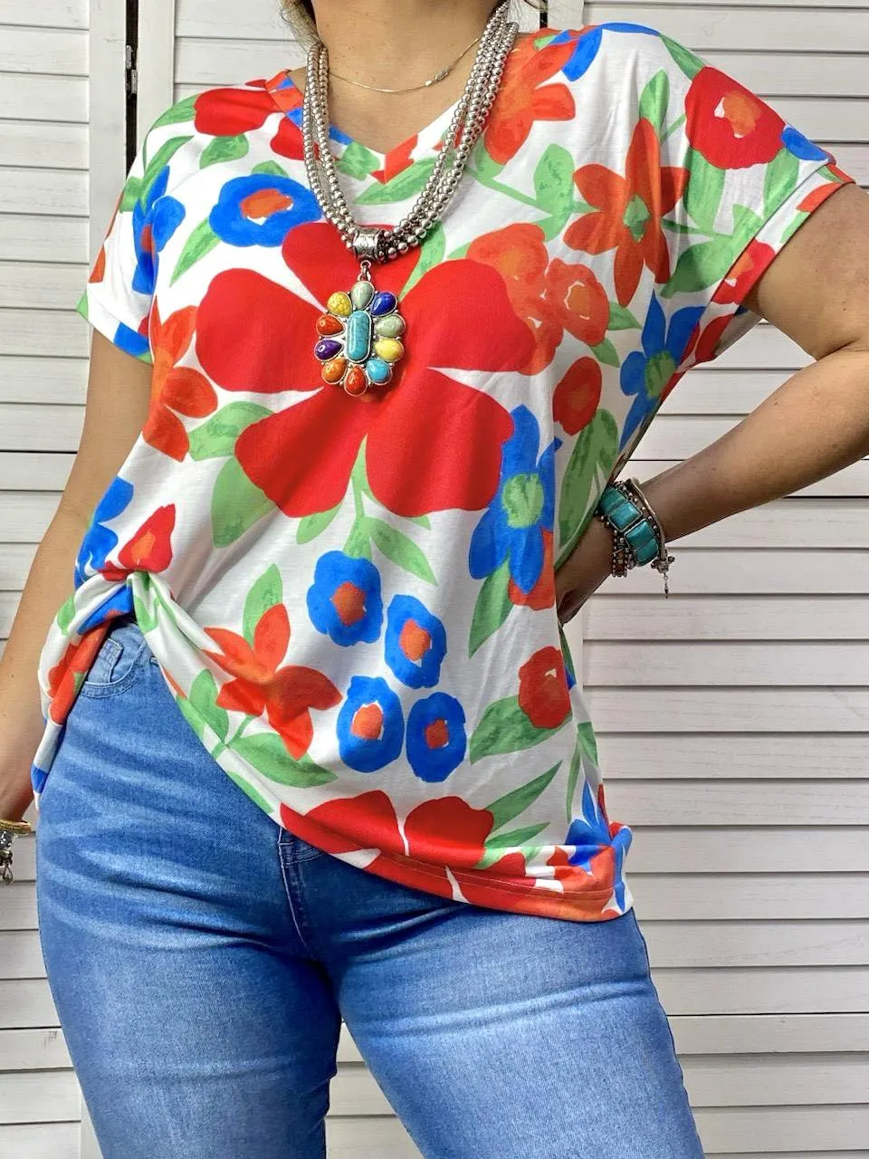 S, L, XL, 3X Bloom Flower short sleeve top