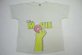 Simpsons Movie Distressed  Homer Donut White 2007 Fox Cartoon TV Promo Tee T-Shirt